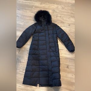 Lands' End Women's Black Dowm Quilted Puffer Coat with Hood Full Length